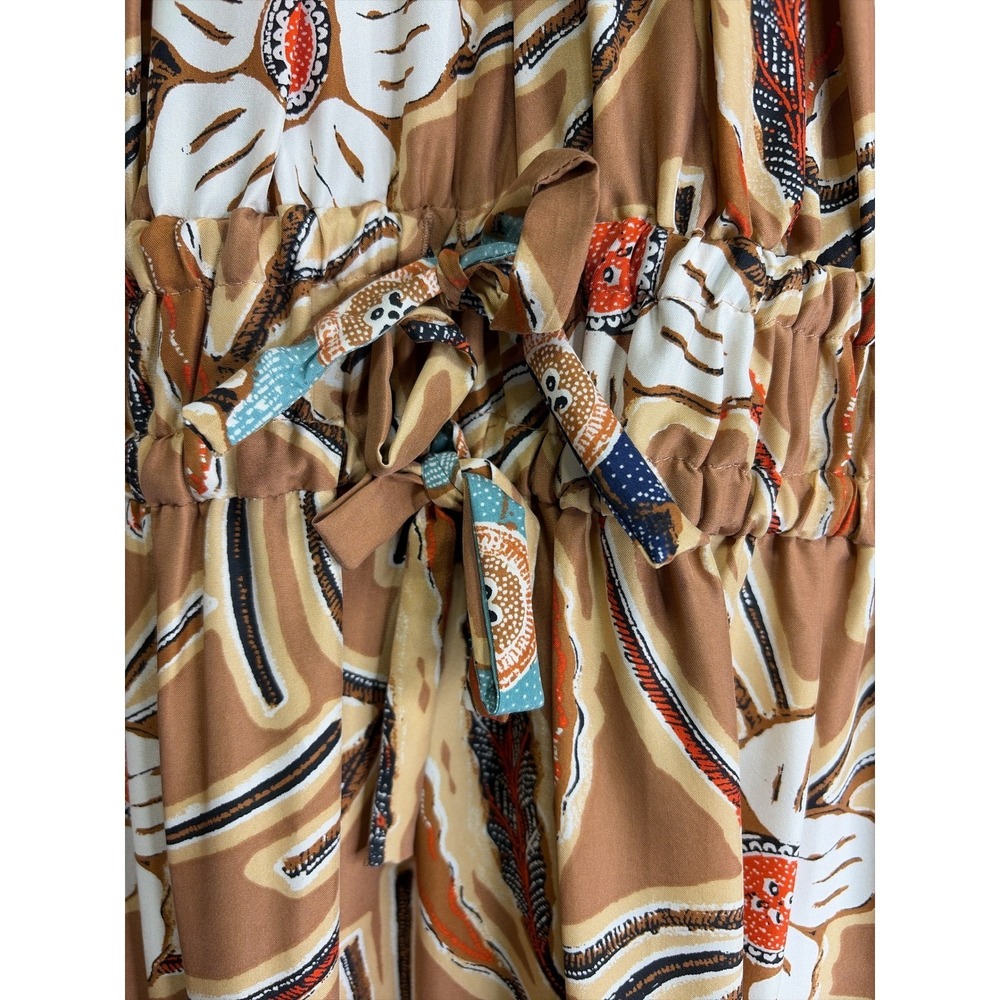 Ulla Johnson Zeenat Silk‎ Floral Batik Tiered Midi Dress Puff Sleeve Copper Sz 4 - Picture 9 of 12